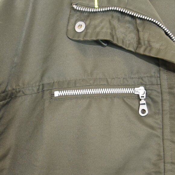 Whistles Olive Green Parka Coat M Hooded Utility Zip Pockets Minimalist Gorpcore - Picture 5 of 11